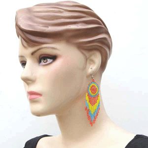 Handmade Beaded Orange Medallion Seed Bead Big Earrings