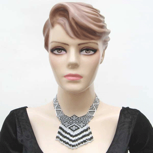 Handmade Beaded Black White Seed Bead Geometric Art Necklace