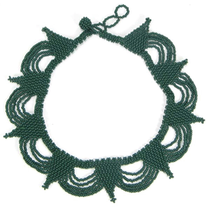 Handmade Beaded Green Seed Bead Bib Necklace Earrings Set