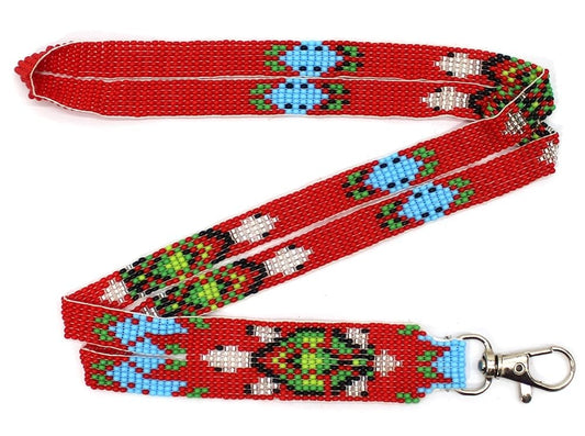 Handmade Beaded Turtle Design Red Blue Lanyard