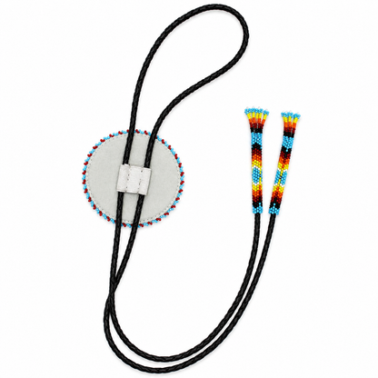 Handcrafted Cyan Blue Seed Beaded leather Bolo Tie with Star Pattern