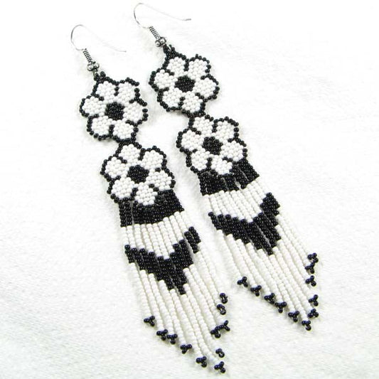 Handmade Beadwork Beaded White Seed Bead Flower Earrings