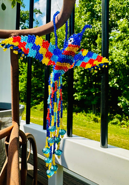 Beaded Fluttering Hanging Hummingbird (Blue Yellow Red)