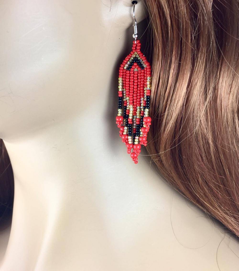 Handmade Small Red Beaded Fashion Earrings