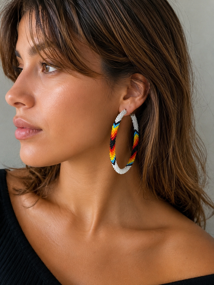 3-Inch Statement Hoops with Artisan Seed Bead Handmade Detailing