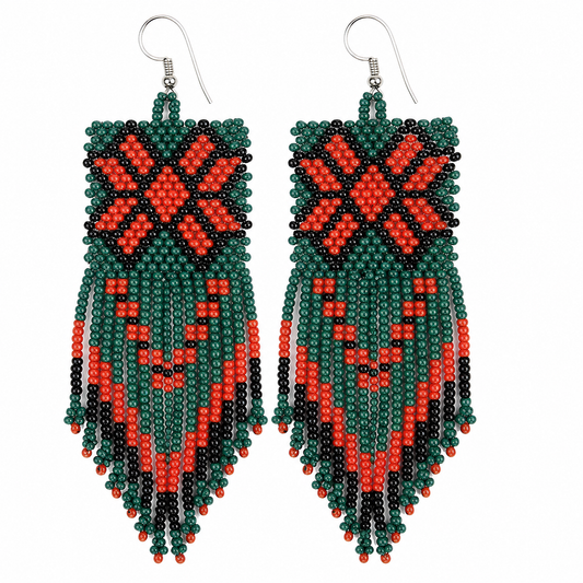 Handmade Beaded Red Green Drop Vacation Party Hook Earrings, great gift