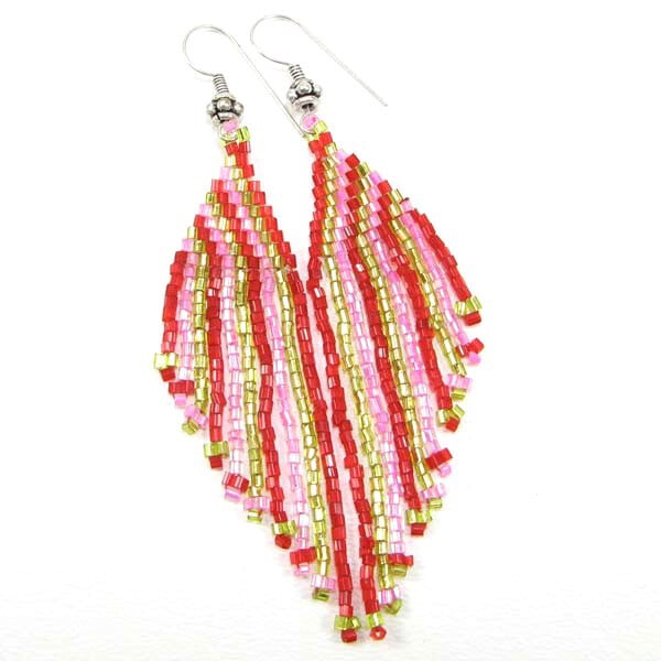 Handmade Beaded Red Seed Bead Earrings
