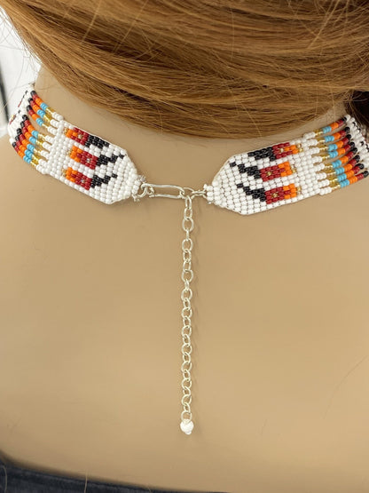 White and Red Bear Paw Beaded Jewelry Set
