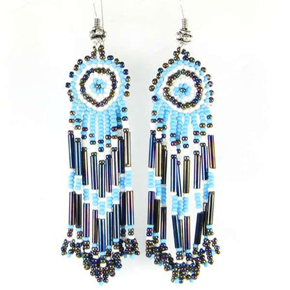 Handmade Beaded Turquoise Blue Color Black Seed Bead Earrings
