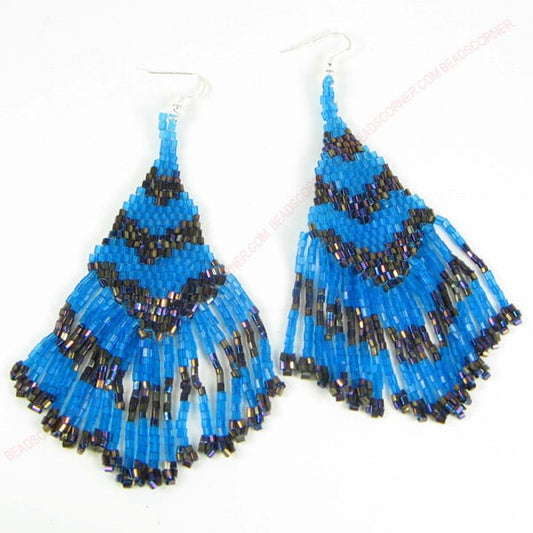 Handmade Beaded Blue Seed Bead Earrings Chandelier