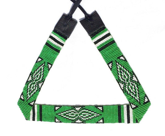 Handmade Beaded Native Style Green White Cowboy Hatband