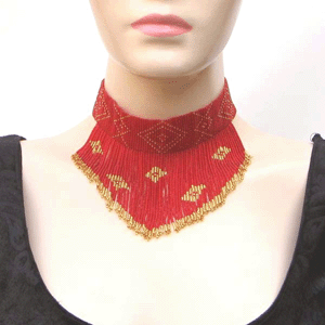 Fiery Red and Golden Beaded Bib Necklace
