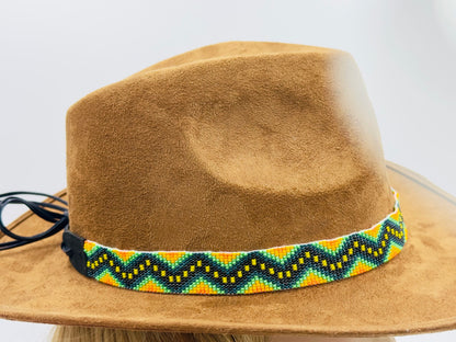 Handmade beaded Green Orange adjustable Cowboy Rodeo Hatband