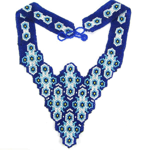 Handmade Beaded Blue Seed Bead Bib Necklace Earrings Set
