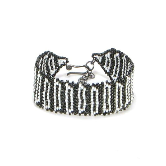 Black White Seed Bead Beaded Bracelet Soft 1 Inch Cuff