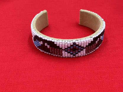 Handmade beaded White Bronze Blue cuff bracelet