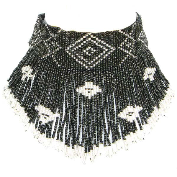 Black White Medicine Man's Eye Beaded Choker Necklace