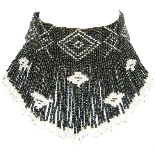 Black White Medicine Man's Eye Beaded Choker Necklace