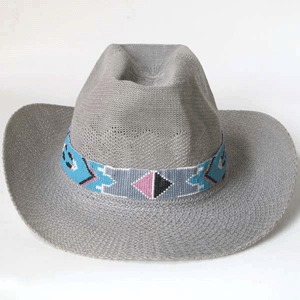 Turquoise Blue Grey Pink Seed Beaded Cowboy Hat Band Belt