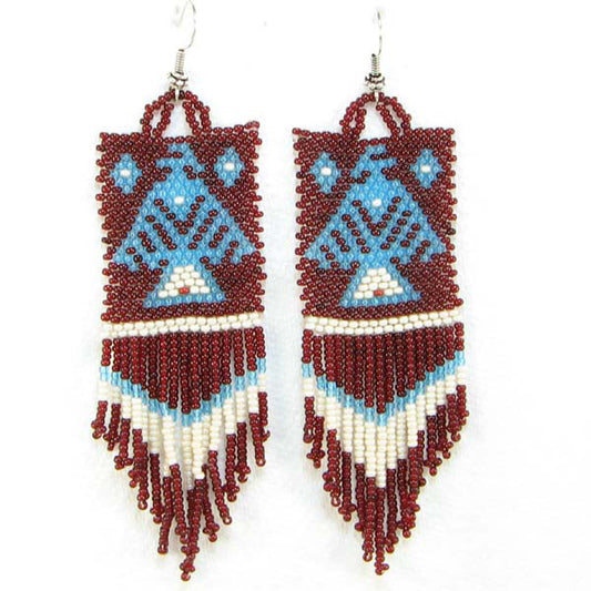 Handmade Beaded Maroon Seed Bead Eagle Earrings