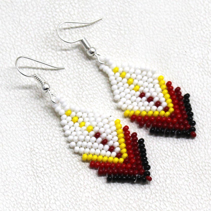WHITE MULTICOLORED BEADED FASHION HOOK HANDMADE CHANDELIER EARRINGS E54/1