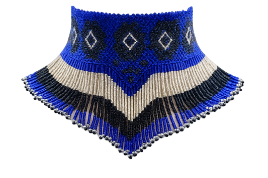 Royal Blue Czech Seed Bead Fringe Statement Necklace – Handmade Boho Choker