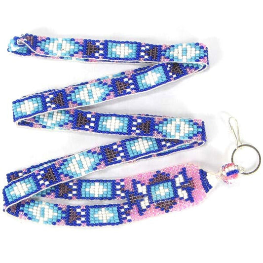 Blue Pink White Brown Seed Beaded Lanyard Id Holder
