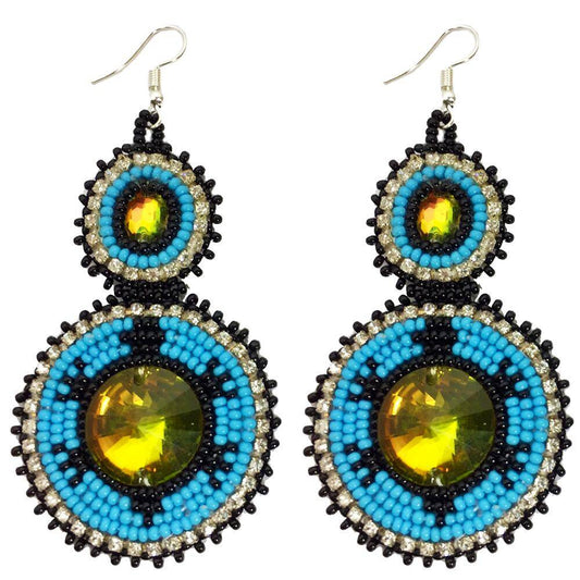 Handmade Beaded Blue Black Turtle Dangle Fashion Hook Earrings