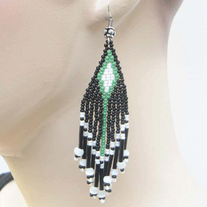 Handmade Beaded Green Seed Bead Earrings