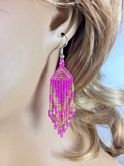 Handmade Beaded Pink Fashion Hook Earrings
