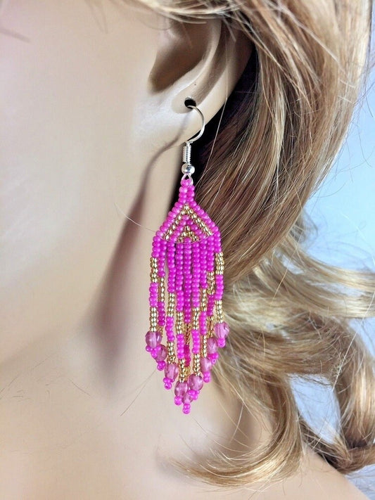 Handmade Beaded Pink Fashion Hook Earrings