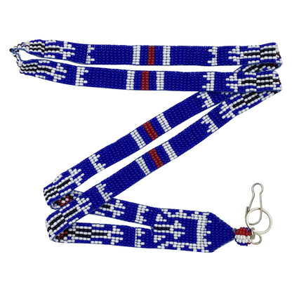 Blue White Brown Seed Beaded Lanyard Id Holder Beadwork