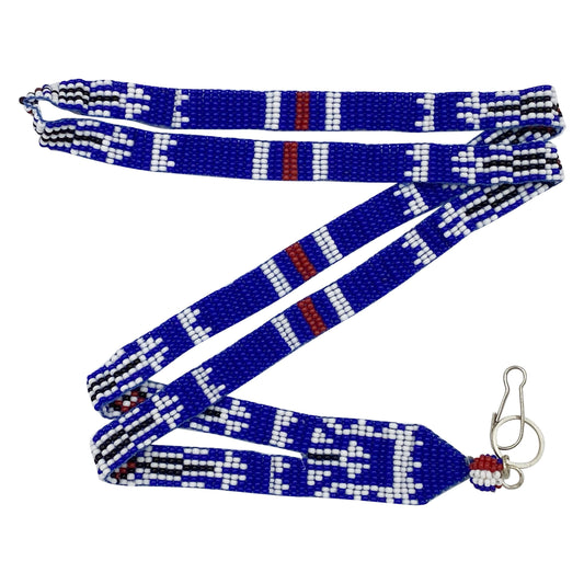 Blue White Brown Seed Beaded Lanyard Id Holder Beadwork