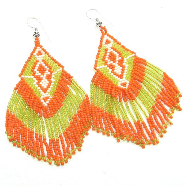 Handmade Beaded Orange Seed Bead Big Earrings