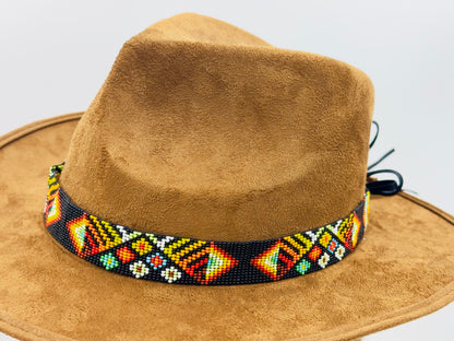 Handmade beaded Black multicolored flower Cowboy rodeo Hatband