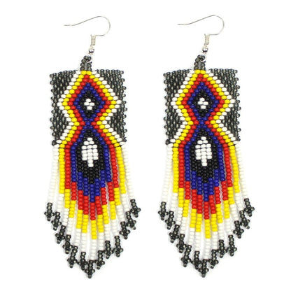 Handmade Beaded Grey Blue Seed Bead Big Earrings