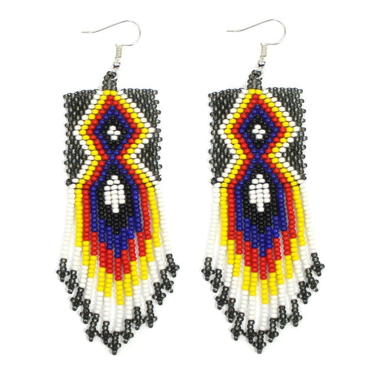 Handmade Beaded Grey Blue Seed Bead Big Earrings