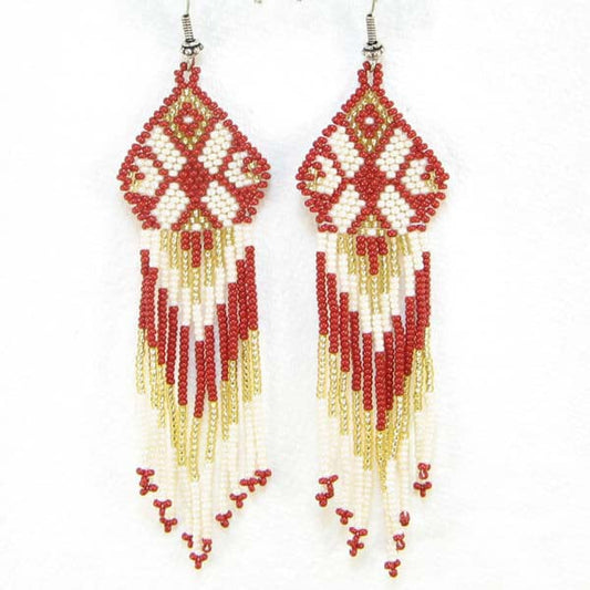 Handmade Beaded Red Seed Bead Earrings