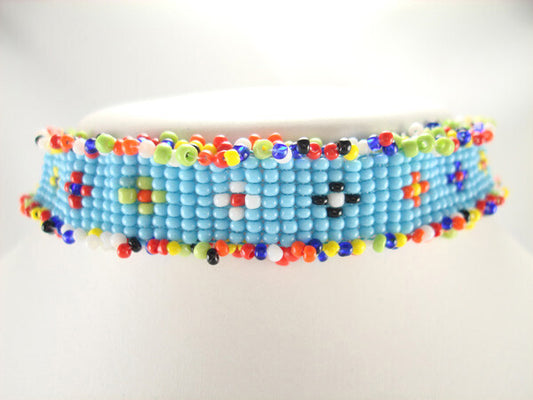 Handmade Beaded Turquoise Blue Choker Necklace