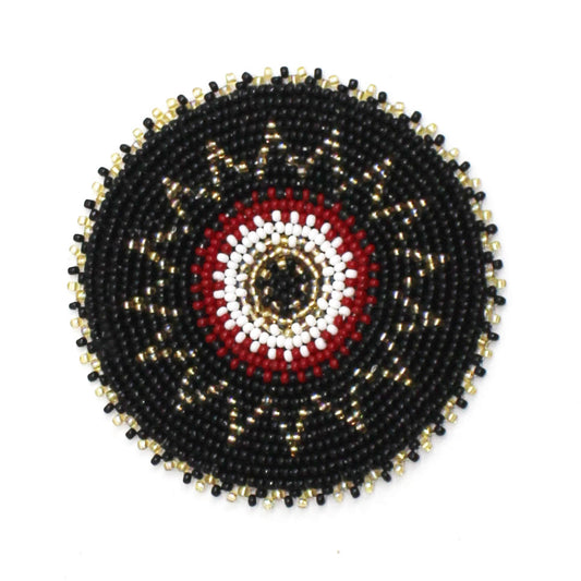 Handmade Beaded Black Red flower 3 inch rosette