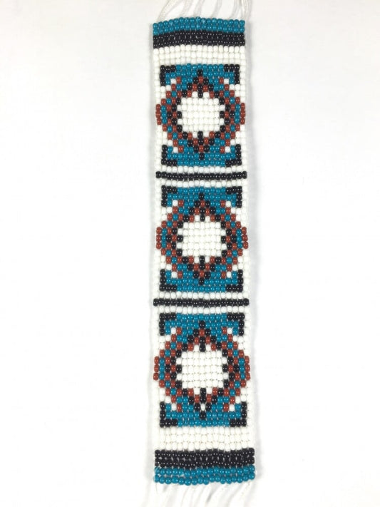 5X1 Blue White Brown Medicine Man'S Eye Craft Applique Beaded Strip