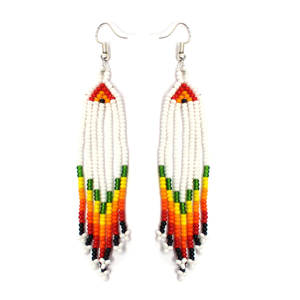 Handmade Beaded White Orange Yellow Choker Necklace Earrings Set