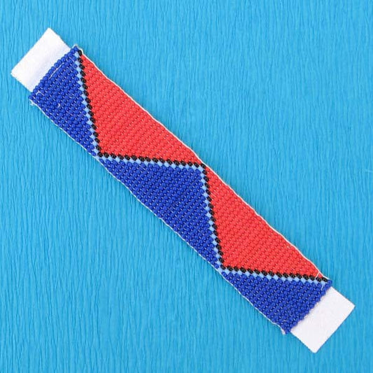 5X1" Red Blue Beads Handmade Beadwork Art Craft Applique Beaded Strip