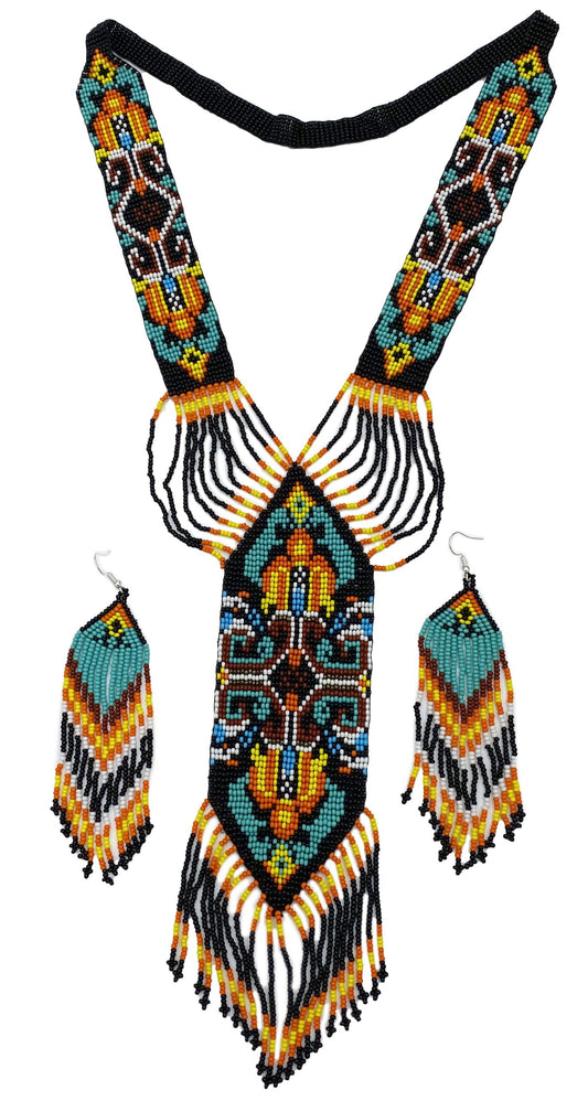 New Handmade Black Multi-Colored Long Necklace Earring Set