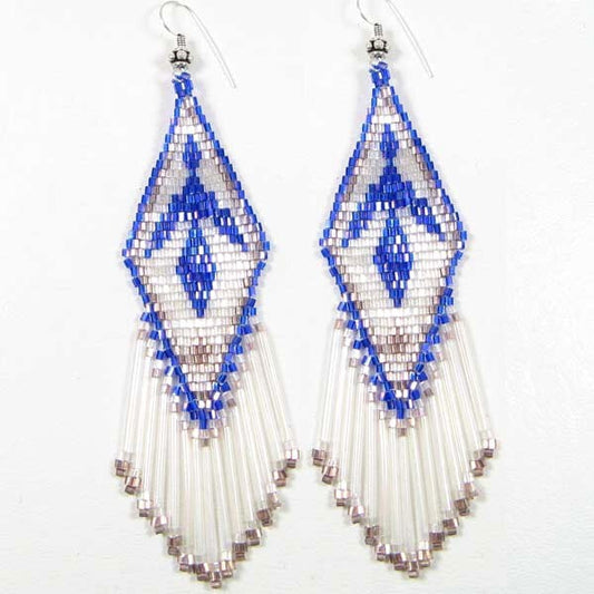 Handmade Beaded Blue White Delica Seed Bead Eagle Earrings