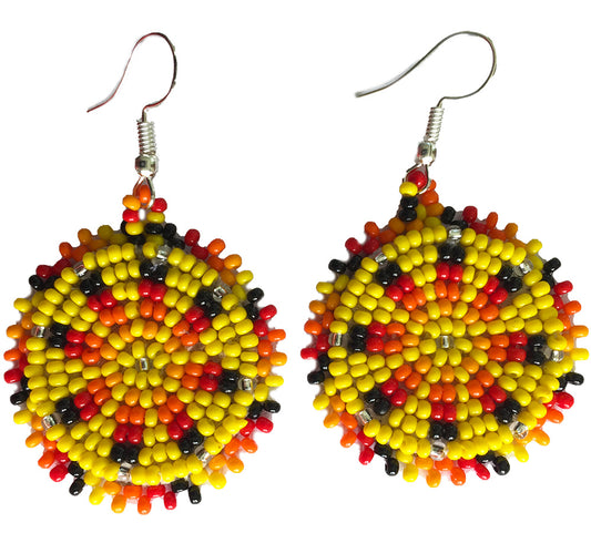 Handmade Beaded Cute Round Yellow Earrings