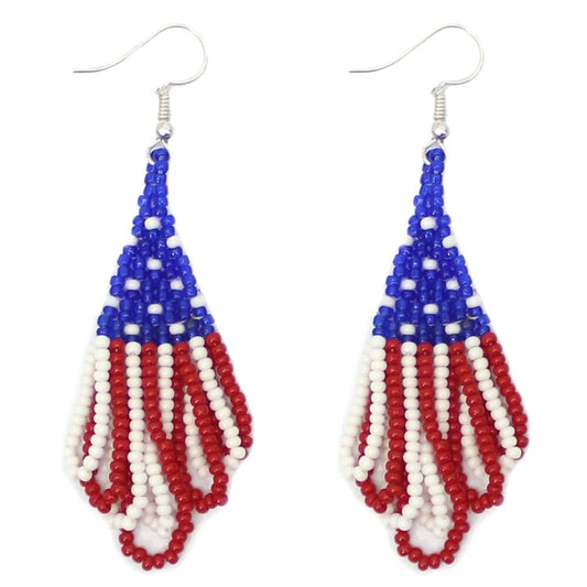 Handmade Beaded Red White Blue Patriotic Earrings