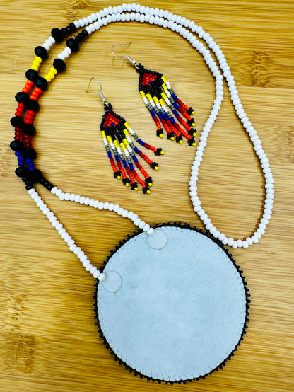 Handmade beaded Grey Black Eagle necklace earrings set