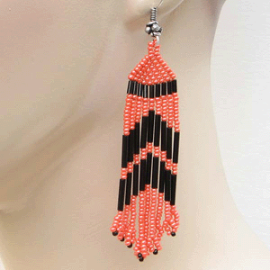 Handmade Beaded Dark Orange Opaque Luster Seed Bead Earrings