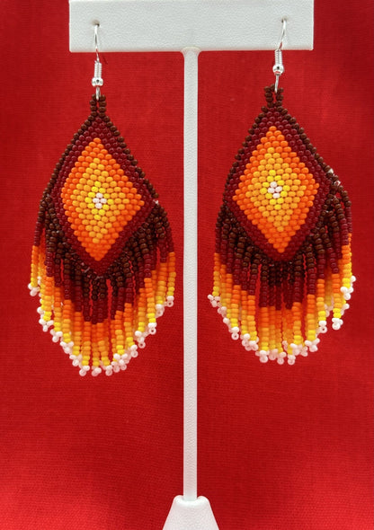 Handmade Beaded Brown Seed Bead Big Earrings
